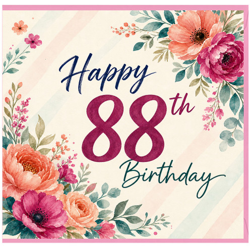 88th Birthday Card, Happy 88th Birthday Floral Card