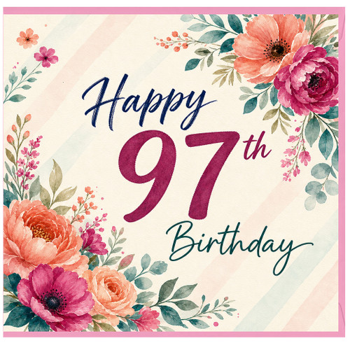 97th Birthday Card, Floral Happy 97th Birthday Card