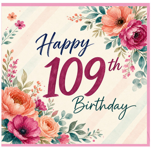 109th Birthday Card, Floral Happy 109th Birthday Greeting Card