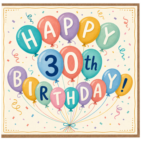 30th Birthday Card, Happy 30th Birthday Balloon Design