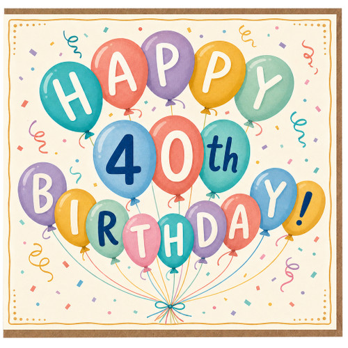 40th Birthday Card, Happy 40th Birthday Balloon Design