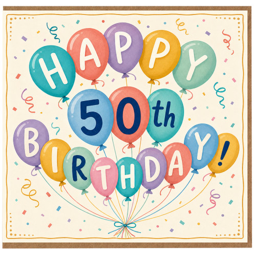 50th Birthday Card, Happy 50th Birthday Balloon Design
