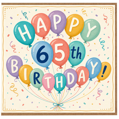 65th Birthday Card, Happy Birthday Balloon Design