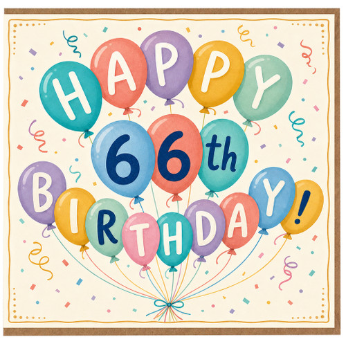 66th Birthday Card, Happy 66th Birthday Balloon Design
