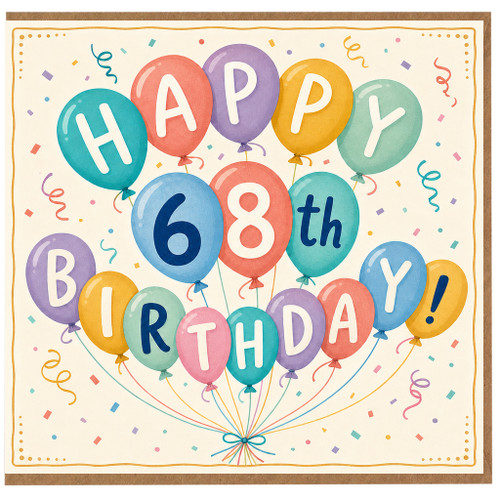 68th Birthday Card, Colourful Balloon Happy Birthday Card