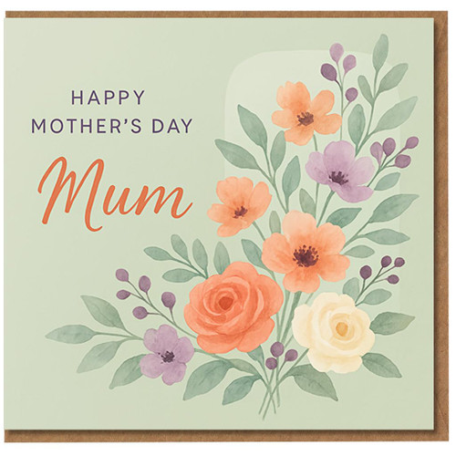 Mother's Day Card for Mum - Watercolour Floral Bouquet with 'Happy Mother's Day Mum' Message