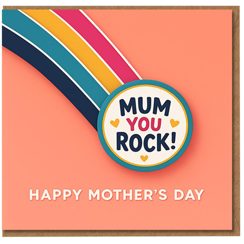 Mother's Day Card for Mum - ‘Mum You Rock!’ Rainbow Medal Design - Cute Colourful Greeting for