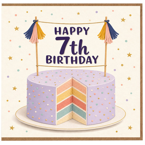7th Birthday Card, Happy 7th Birthday Cake Card