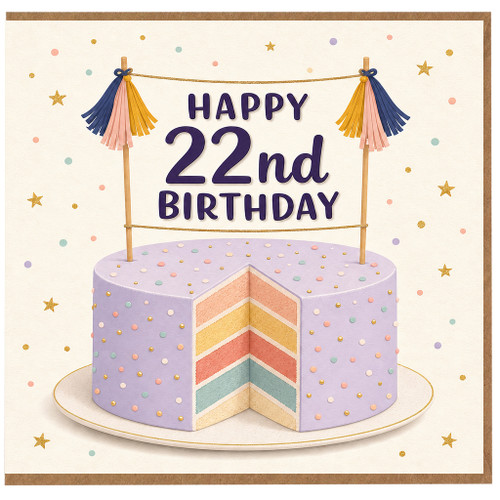 22nd Birthday Card, Happy 22nd Birthday Cake Design Card