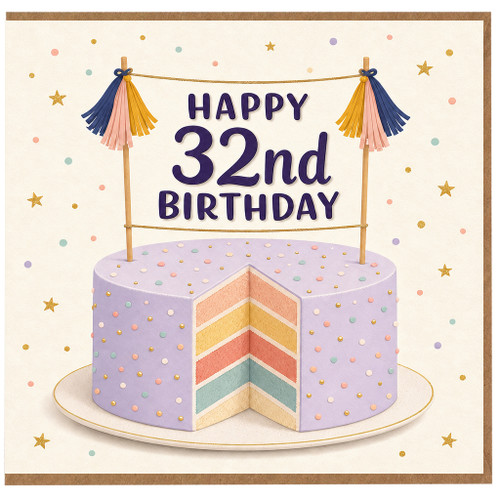 32nd Birthday Card, Happy 32nd Birthday Cake Design Card