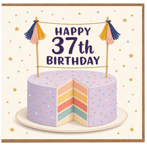 37th Birthday Card, Happy 37th Birthday Cake Design