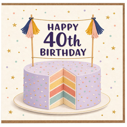 40th Birthday Card, Happy 40th Birthday Cake Design Card
