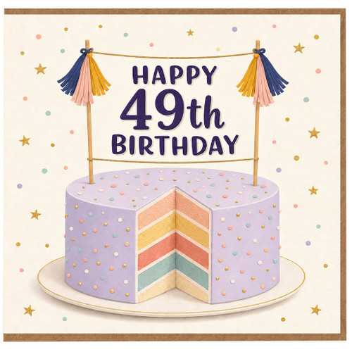 49th Birthday Card, Happy 49th Birthday Cake Design Card