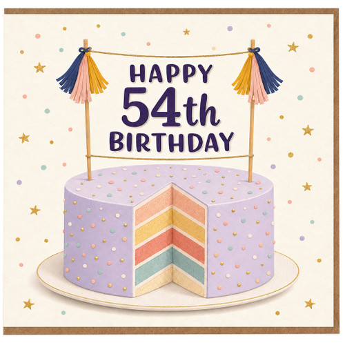 54th Birthday Card, Happy Birthday Cake Design Card