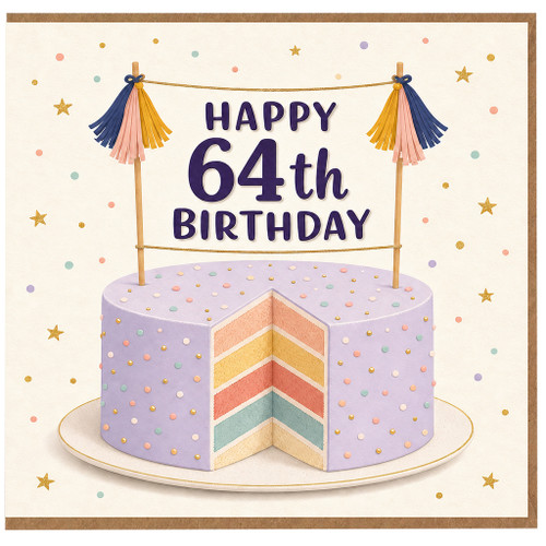 64th Birthday Card, Happy 64th Birthday Cake Design
