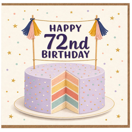 72nd Birthday Card, Happy 72nd Birthday Cake Design Card
