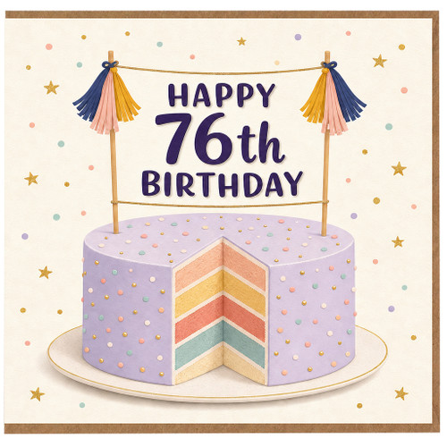 76th Birthday Card, Happy 76th Birthday Cake and Bunting Design