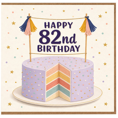 82nd Birthday Card, Happy 82nd Birthday Cake and Bunting Design