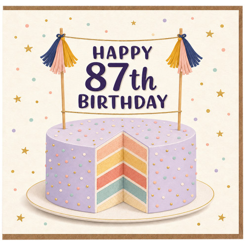 87th Birthday Card, Happy 87th Birthday Card, Pastel Cake Design