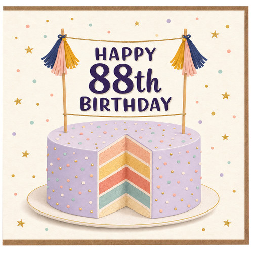 88th Birthday Card, Happy 88th Birthday Cake and Bunting Design