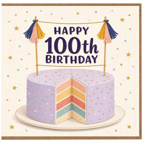 100th Birthday Card, Happy Birthday Cake Design