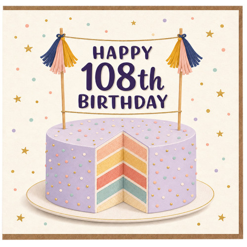 108th Birthday Card, Happy 108th Birthday Cake Card