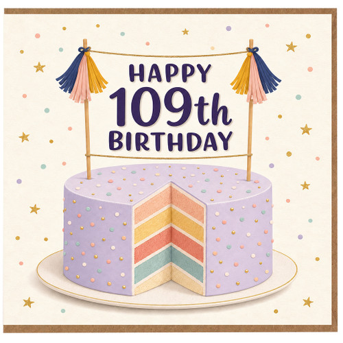 109th Birthday Card, Happy 109th Birthday Cake Design Card