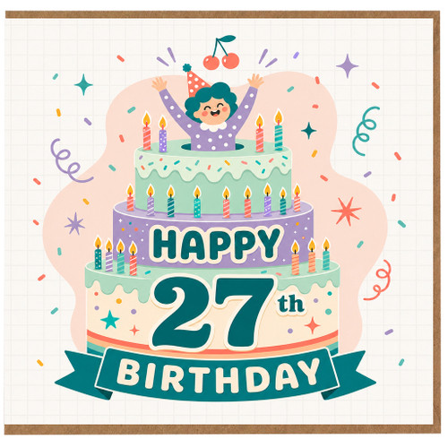 27th Birthday Card, Happy 27th Birthday Cake Party Card