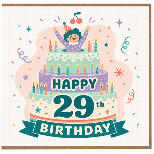 29th Birthday Card, Happy 29th Birthday Cake Design