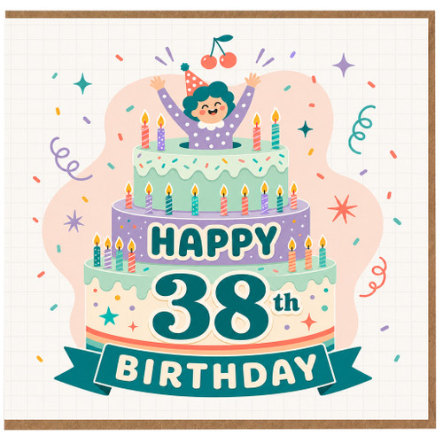 38th Birthday Card, Happy Birthday Party Cake Design