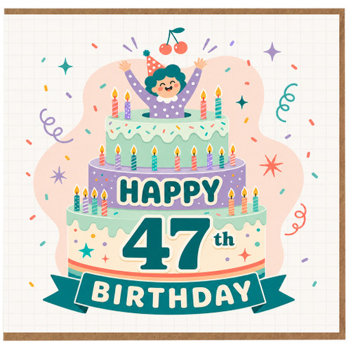 47th Birthday Card, Happy 47th Birthday Cake Design Card