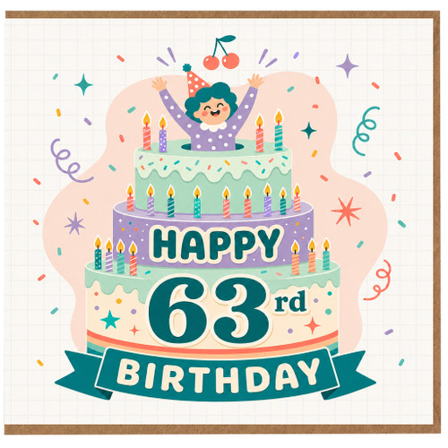 63rd Birthday Card, Happy 63rd Birthday Cake Design Card