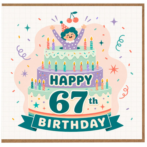 67th Birthday Card, Happy 67th Birthday Cake Design
