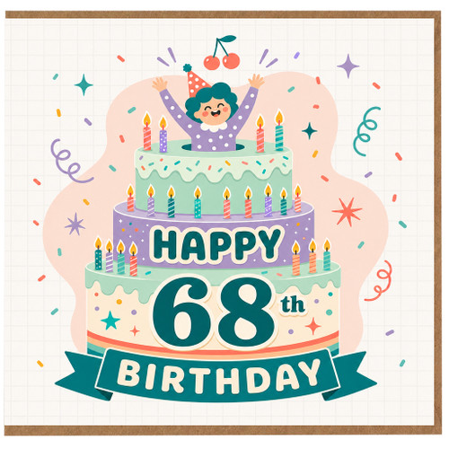 68th Birthday Card, Happy 68th Birthday Cake Design Card