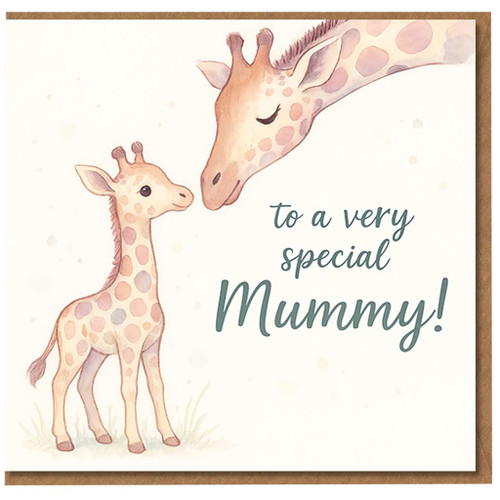 Mother's Day Card for Mummy - Cute Giraffe Mum and Baby Watercolour - To a Very Special Mummy - From Son or Daughter - Sweet Animal Design