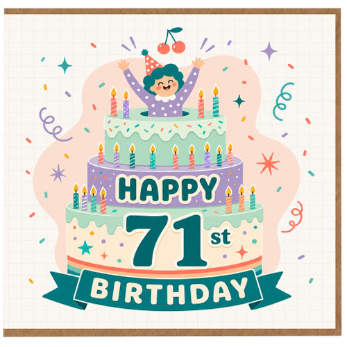 71st Birthday Card, Happy 71st Birthday Cake Design