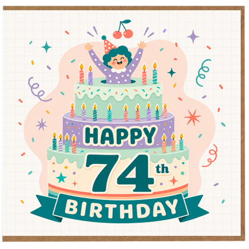 74th Birthday Card, Happy Birthday Cake Design