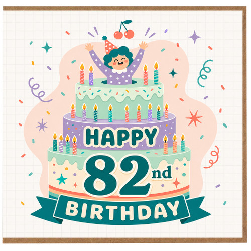82nd Birthday Card, Happy 82nd Birthday Cake Design Card