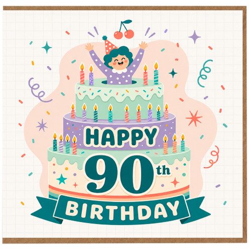 90th Birthday Card, Happy 90th Birthday Cake Design Card