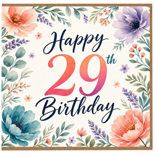 29th Birthday Card, Happy 29th Birthday Floral Greeting Card