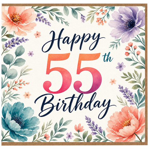 55th Birthday Card, Floral Happy 55th Birthday Card