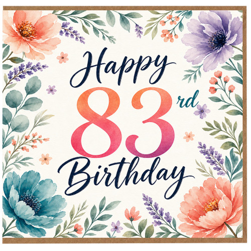 83rd Birthday Card, Floral Happy Birthday Card