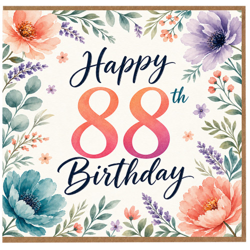 88th Birthday Card, Floral Happy 88th Birthday Card