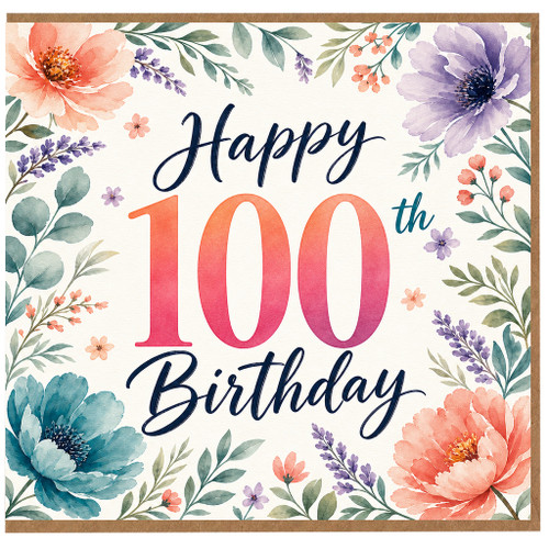100th Birthday Card, Happy 100th Birthday Floral Card