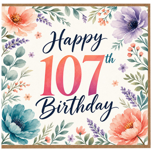 107th Birthday Card, Floral Happy 107th Birthday Card
