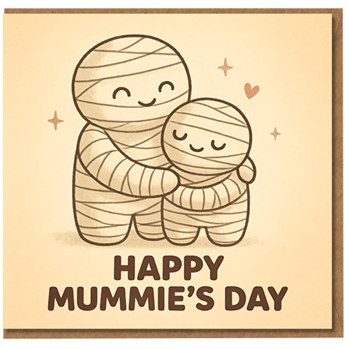 Happy Mummie's Day Card - Cute Mummy and Child Hug - Funny Pun Mother's Day Card for Mum from Son or Daughter