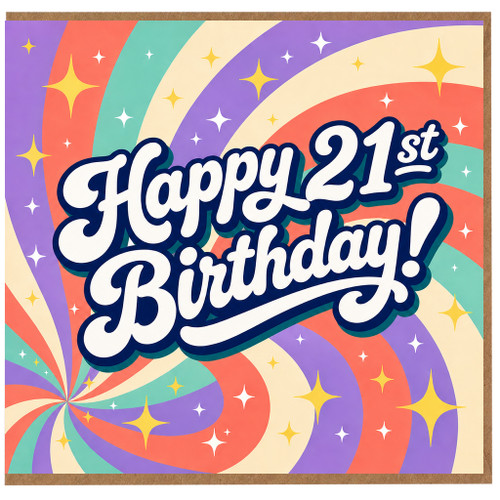 21st Birthday Card, Retro Rainbow Happy 21st Birthday Card