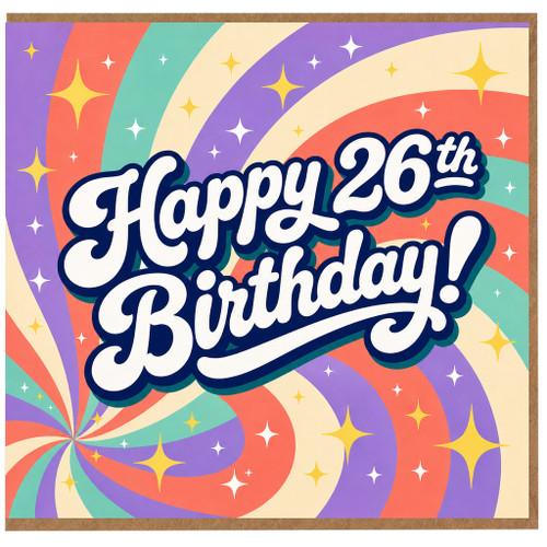 26th Birthday Card, Happy 26th Birthday Retro Rainbow Greeting Card
