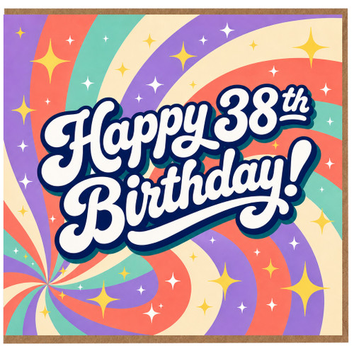 38th Birthday Card, Happy 38th Birthday Retro Rainbow Greeting Card