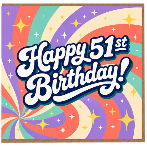 51st Birthday Card, Happy 51st Birthday Retro Rainbow Greeting Card